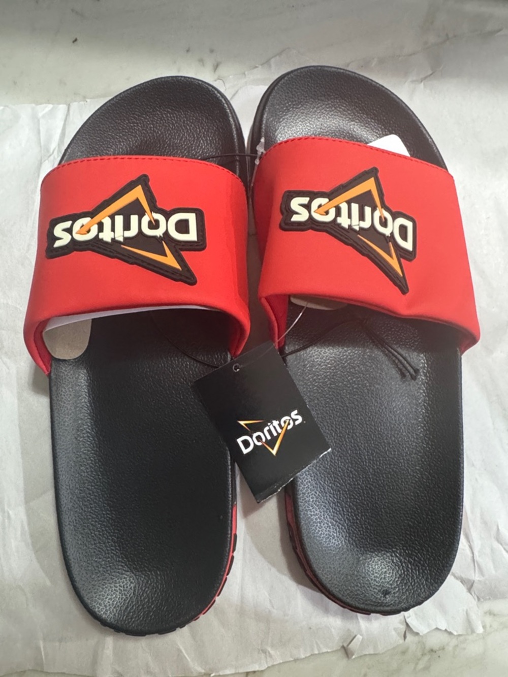 Red Men's Slide Sandals with Black Footbed
